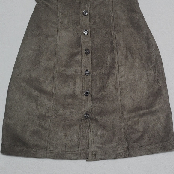 Banana Republic New Heritage Olive Green Faux Suede Button Up Mini Dress 2 - Picture 4 of 12